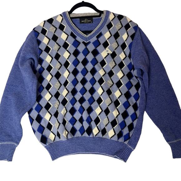 Vintage Lambswool Dad Sweater Men’s 40 Blue Argyle Knit Golf Prep Tenniscore - Picture 1 of 9
